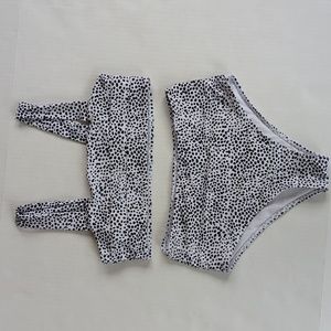 Shein Dalmatian Print Two Piece Bikini Set S Black White